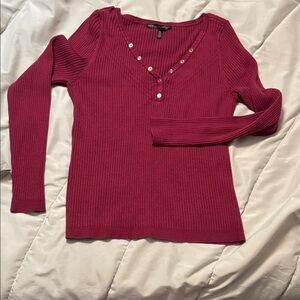 White House Black Market Ribbed Henley Top - Berry Pink